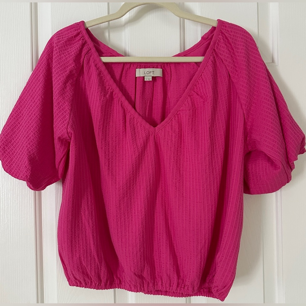 LOFT Fuchsia V-Neck Blouse